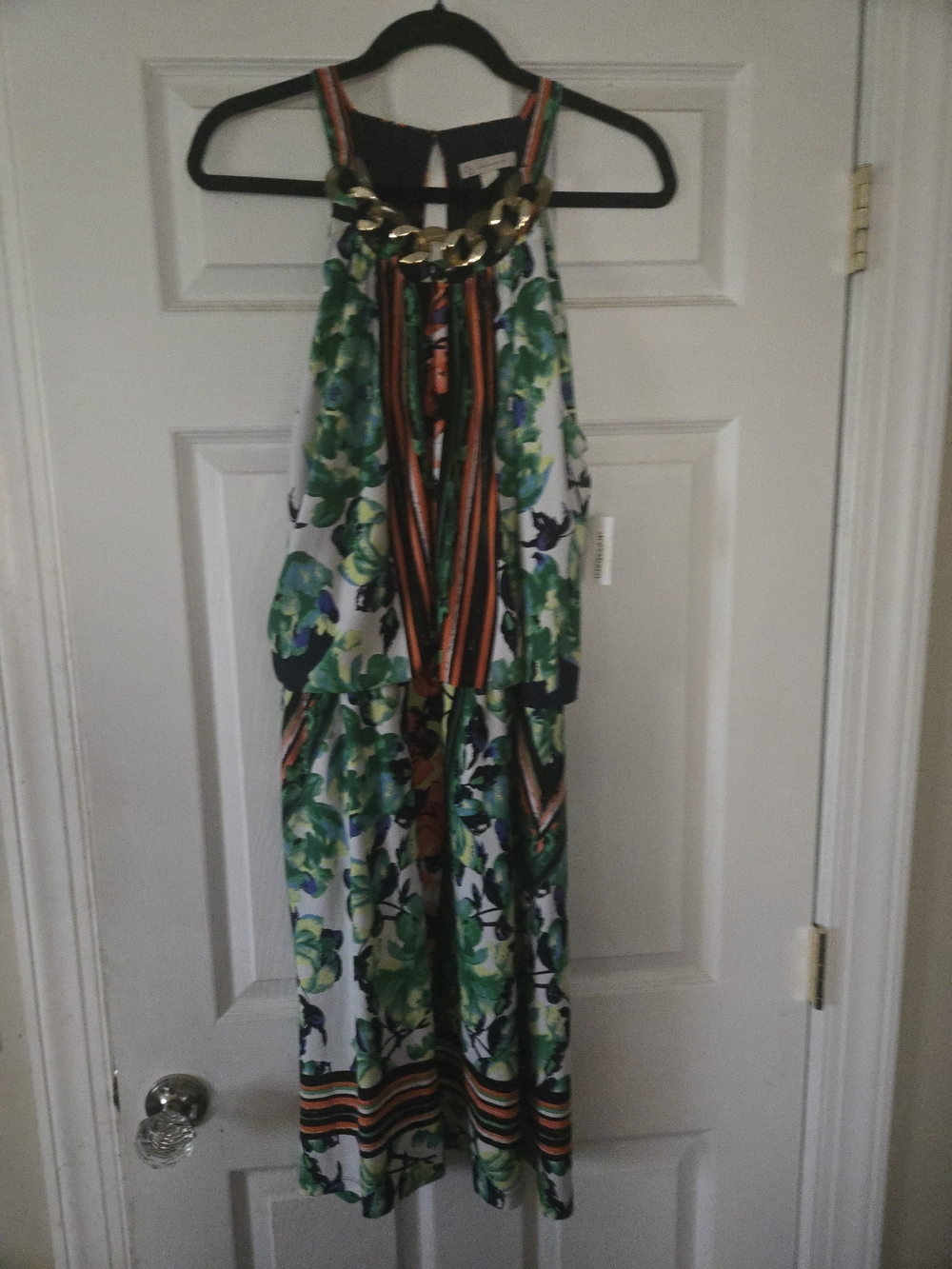 Dress Barn Multicolor Floral Halter Midi Dress with Gold Chain